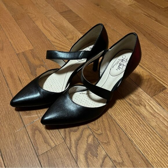 Life Stride Soft System Black Strappy High Heel Shoes Pointed Toe - Picture 3 of 11